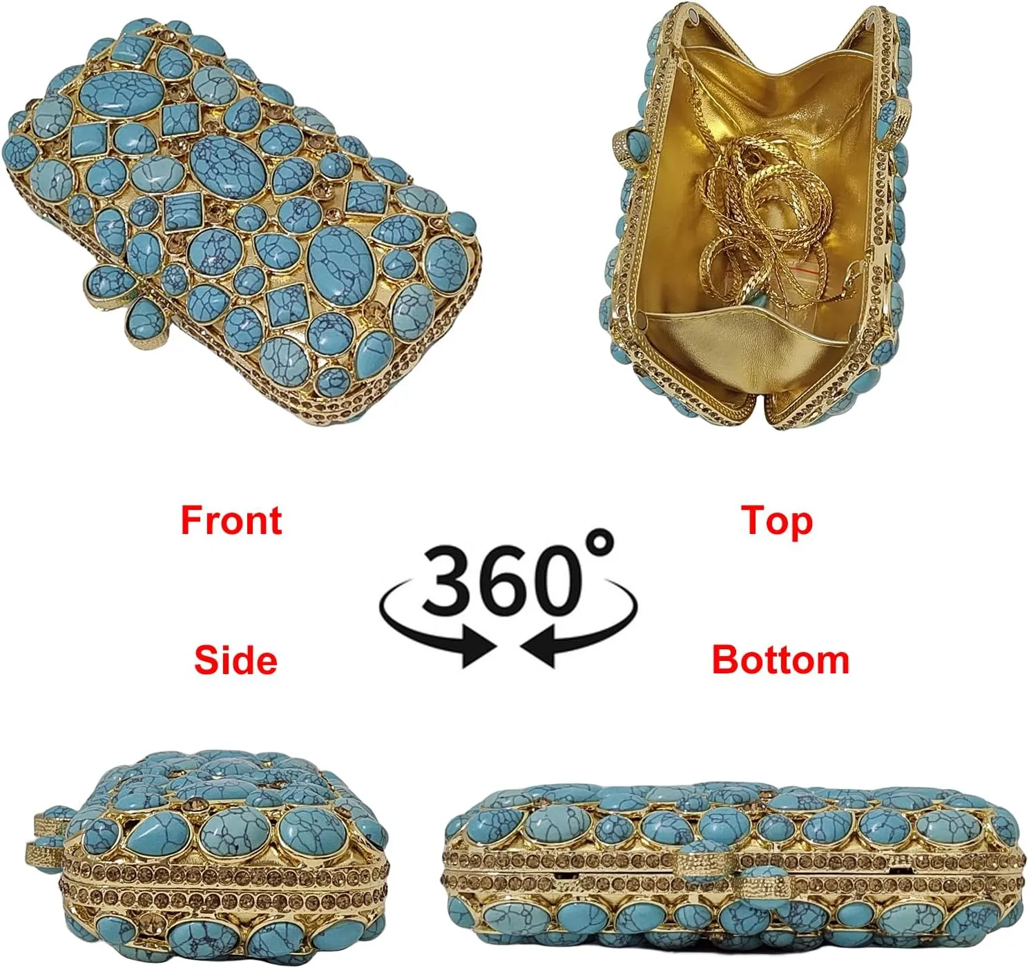 HUANG ZHUANG Agate Stones Evening Bags Wedding Crystal Clutch Women Party Handbag Glitter Rhinestone Purses Prom Bag