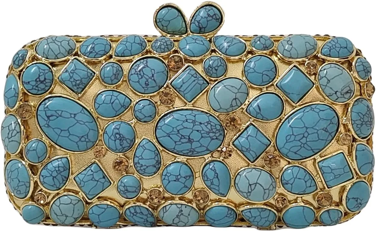 HUANG ZHUANG Agate Stones Evening Bags Wedding Crystal Clutch Women Party Handbag Glitter Rhinestone Purses Prom Bag