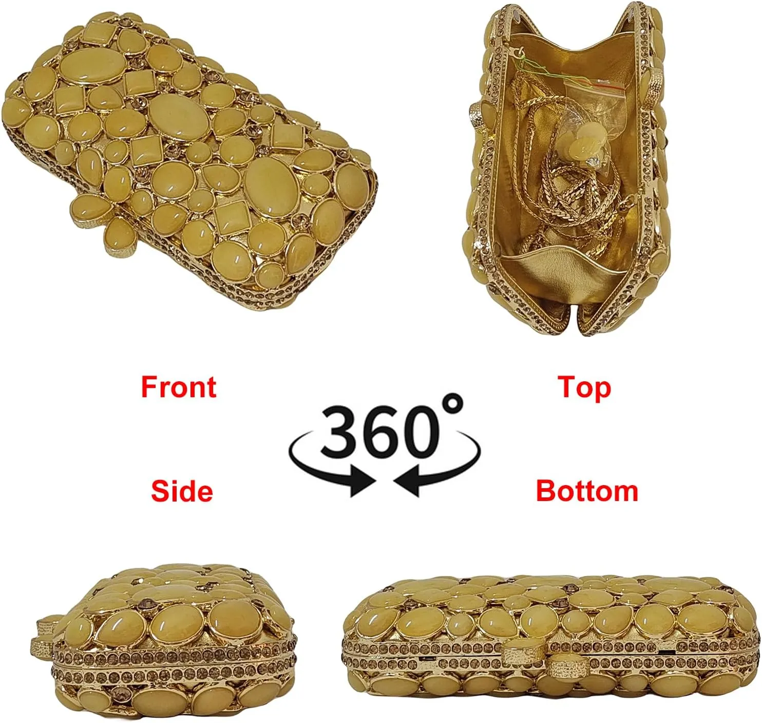 HUANG ZHUANG Agate Stones Evening Bags Wedding Crystal Clutch Women Party Handbag Glitter Rhinestone Purses Prom Bag
