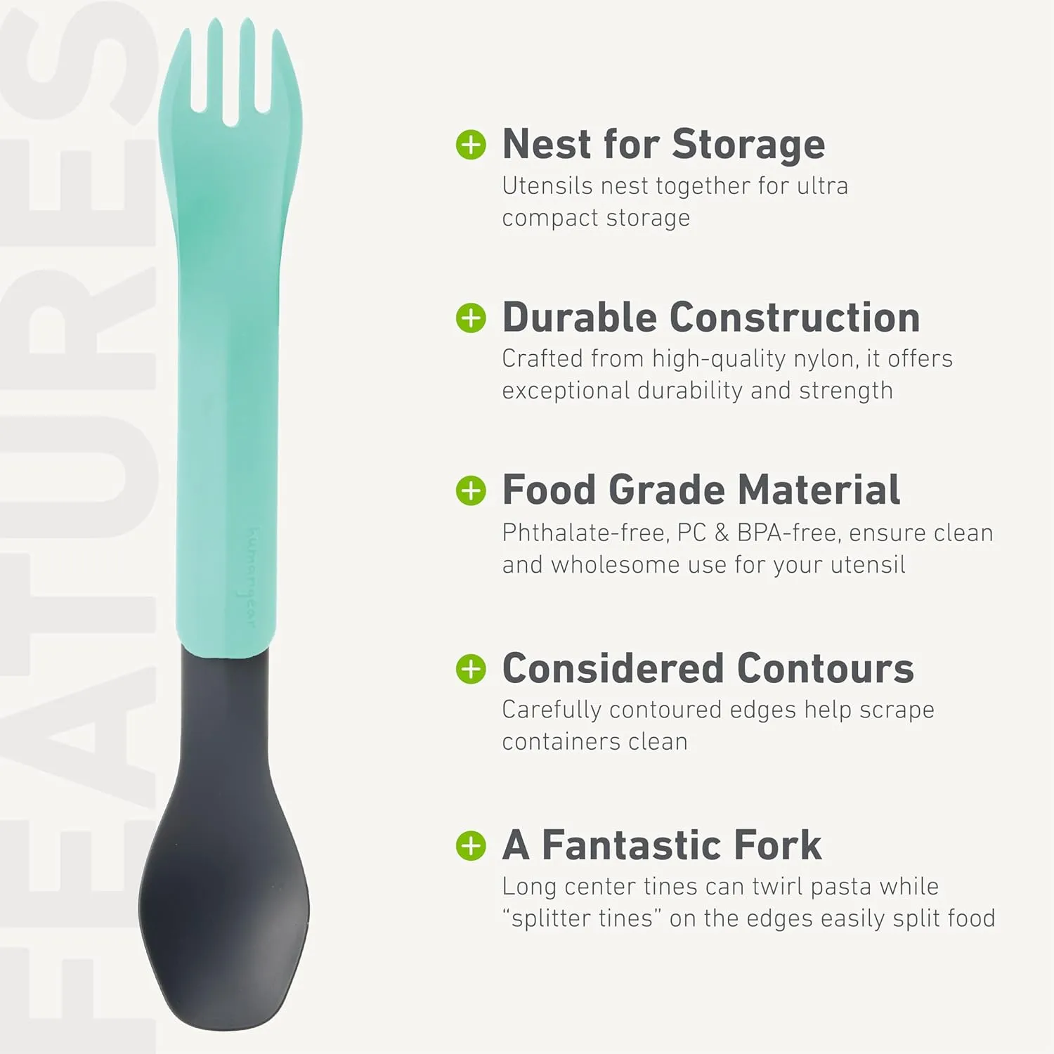 humangear GoBites Duo and Bio Duo Travel Silverware, Full Size Portable Fork & Spoon, Reusable Utensil Set, PC and BPA-free, Food-Safe Nylon or Plant-Based Resin, ﻿Extended - 9.1” X 1.6”