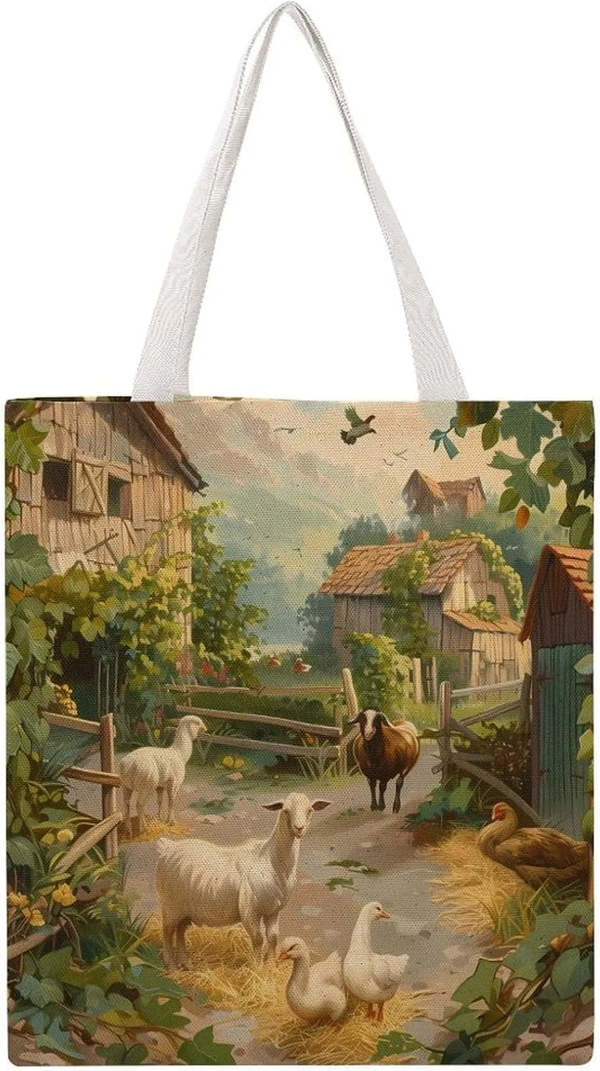 Hunt Goats Ducks Canvas Tote Bags Portable Shopping Grocery Bag Shoulder Handbag with Handles