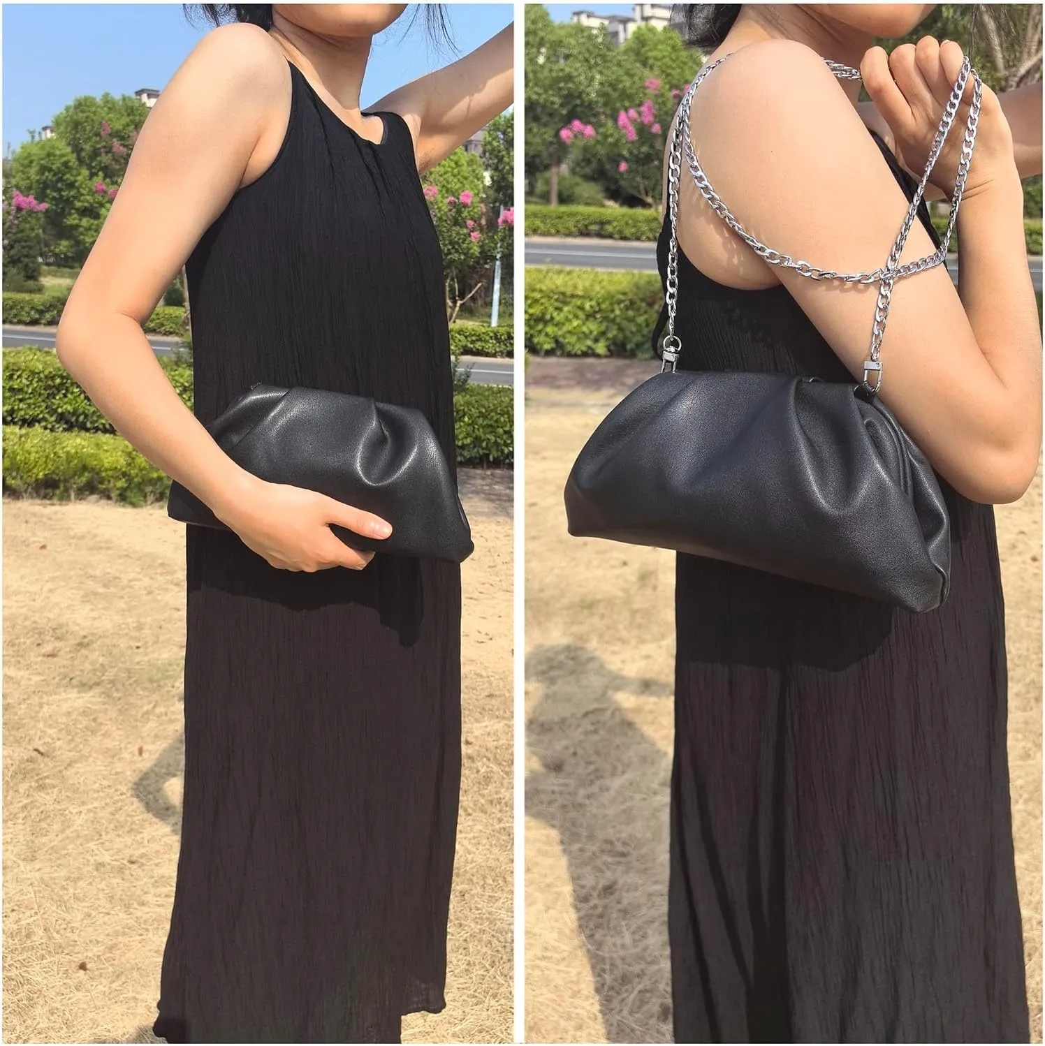Huralona Dressy Pleated Vegan Leather Clutch Purse Bag for Women Super Chic Soft PU Evening Purse Handbag