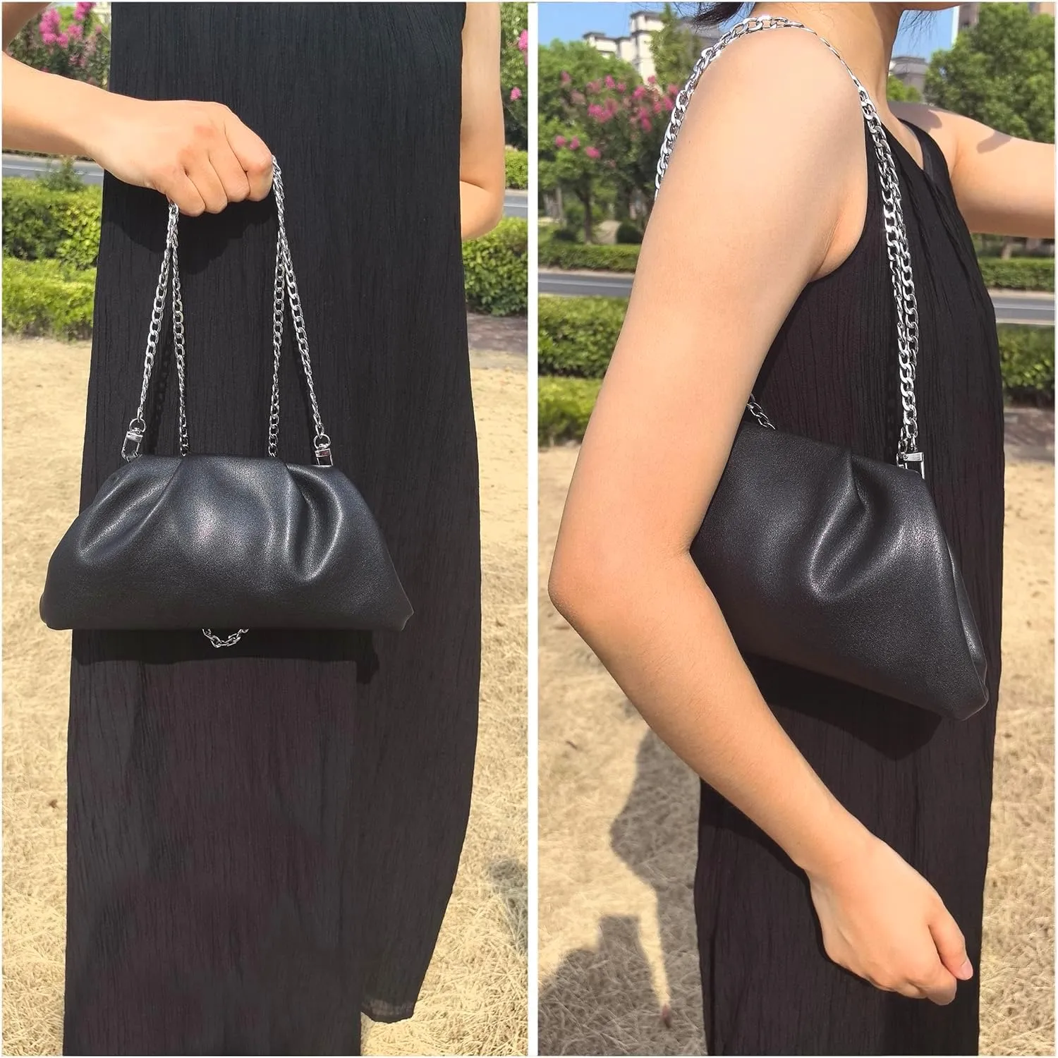 Huralona Dressy Pleated Vegan Leather Clutch Purse Bag for Women Super Chic Soft PU Evening Purse Handbag