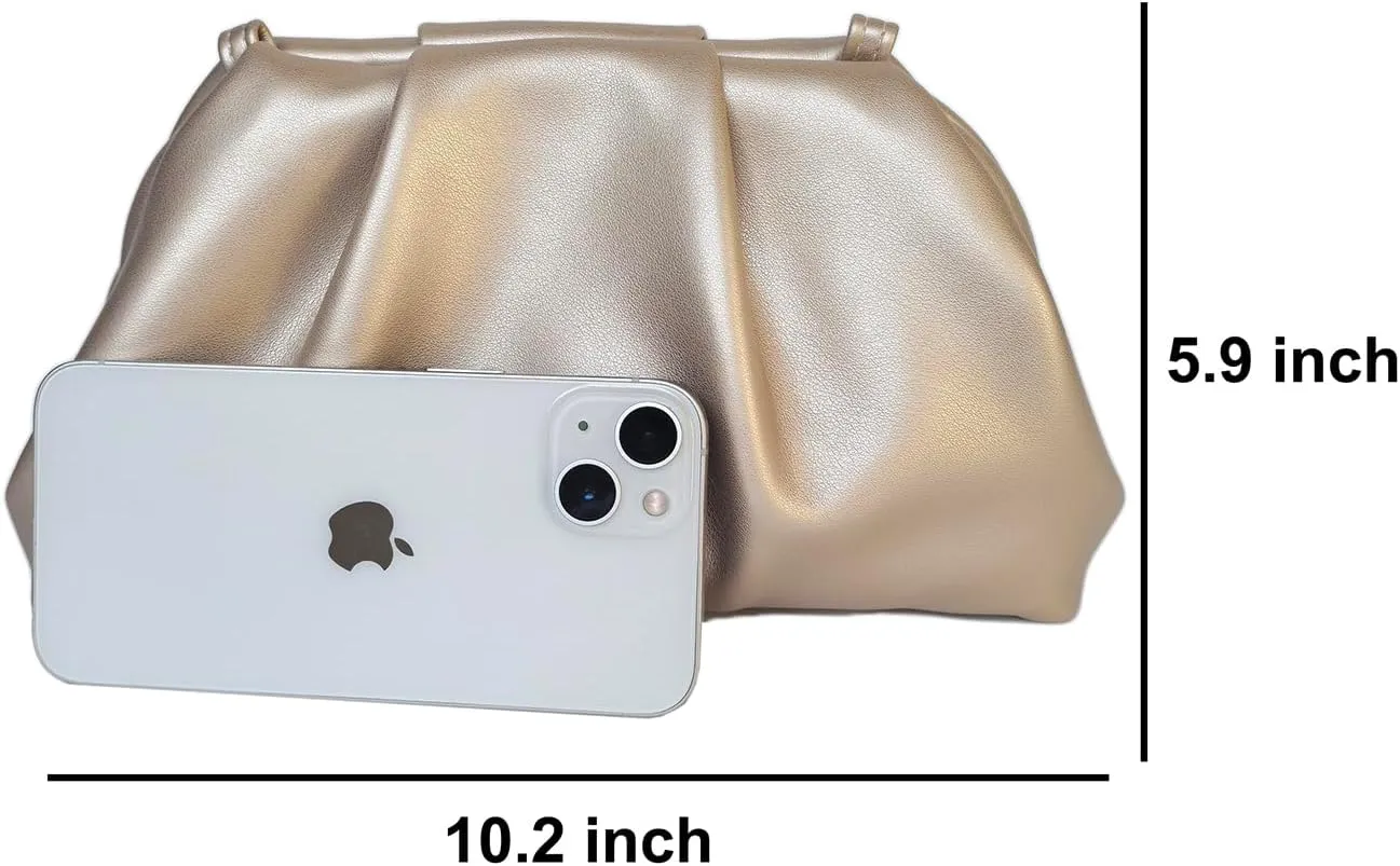 Huralona Dressy Pleated Vegan Leather Clutch Purse Bag for Women Super Chic Soft PU Evening Purse Handbag