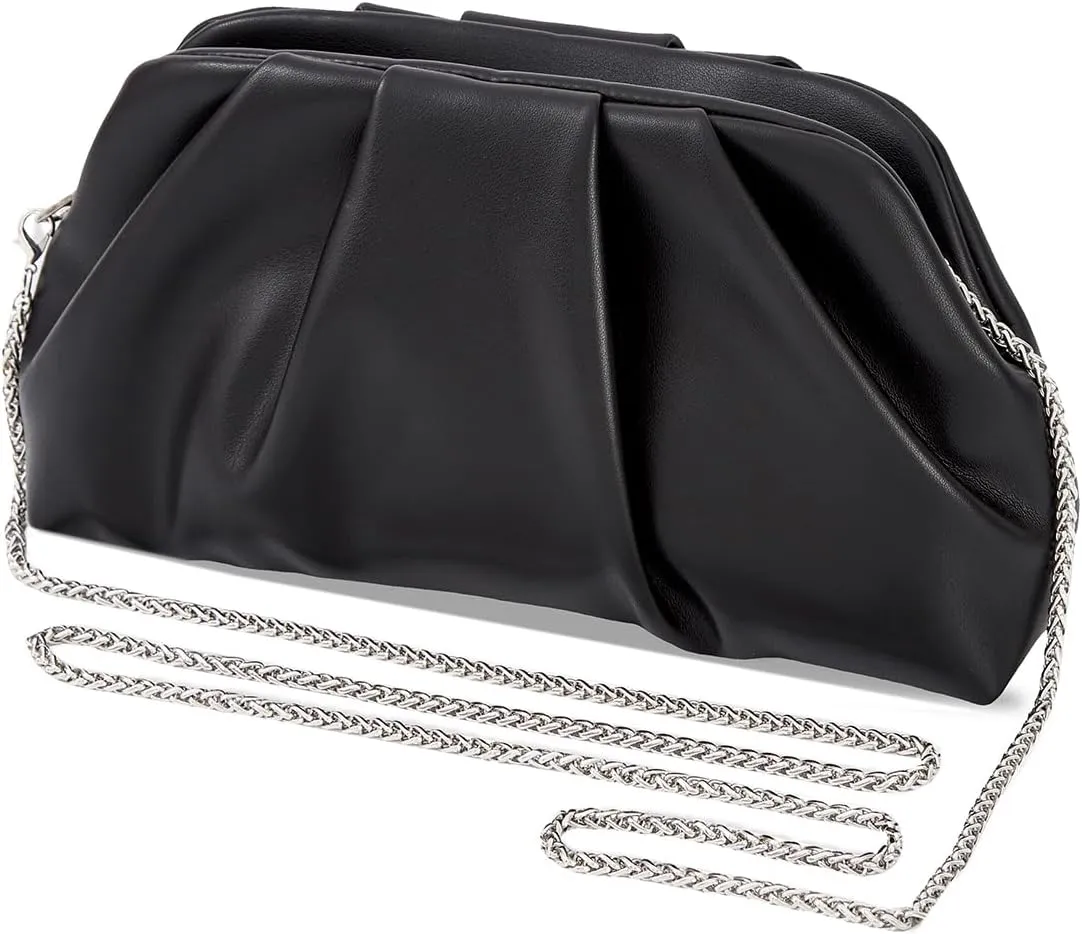 Huralona Dressy Pleated Vegan Leather Clutch Purse Bag for Women Super Chic Soft PU Evening Purse Handbag