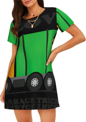 I Love Garbage Trucksprint Women'S Short-Sleeved Nightdress,Scoopneck Nightshirts Casual Pajamas Dress