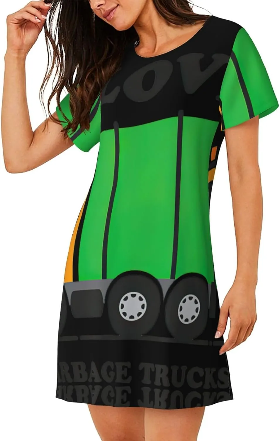 I Love Garbage Trucksprint Women'S Short-Sleeved Nightdress,Scoopneck Nightshirts Casual Pajamas Dress