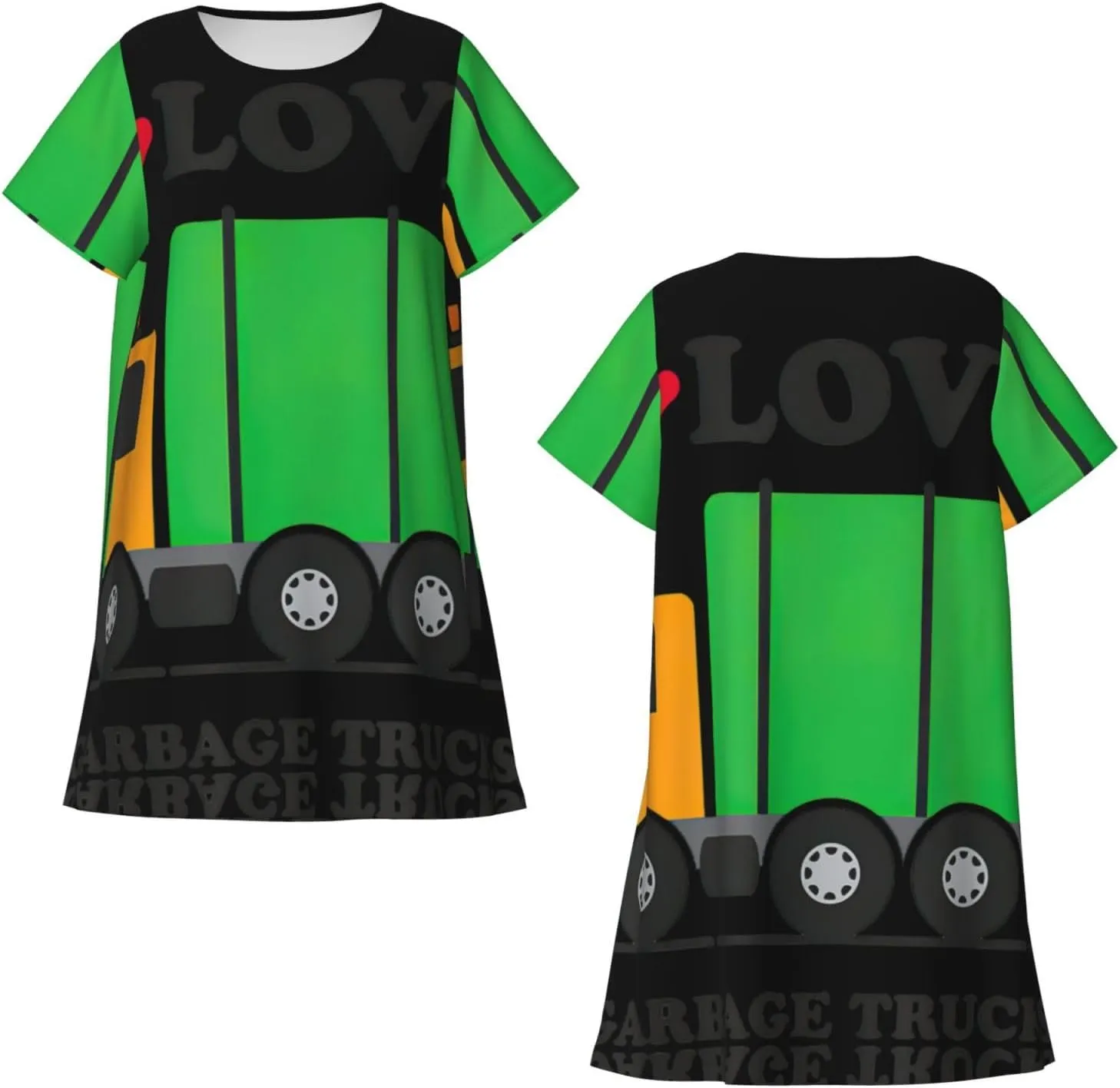 I Love Garbage Trucksprint Women'S Short-Sleeved Nightdress,Scoopneck Nightshirts Casual Pajamas Dress
