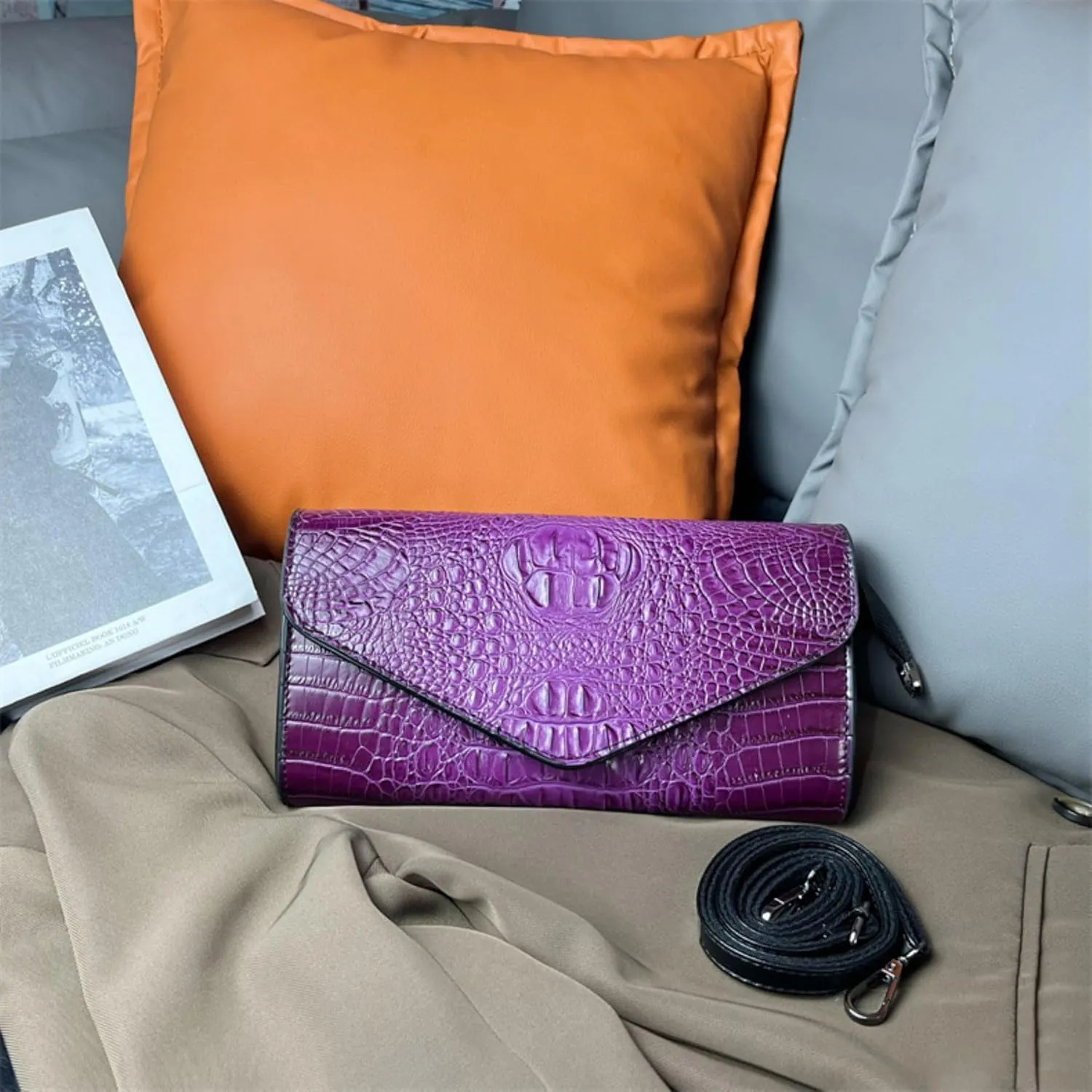 IAMUHI Women Vegan Leather Crocodile Evening Clutch Handbag Envelope Alligator Crossbody Bag Shoulder Purse Wallet