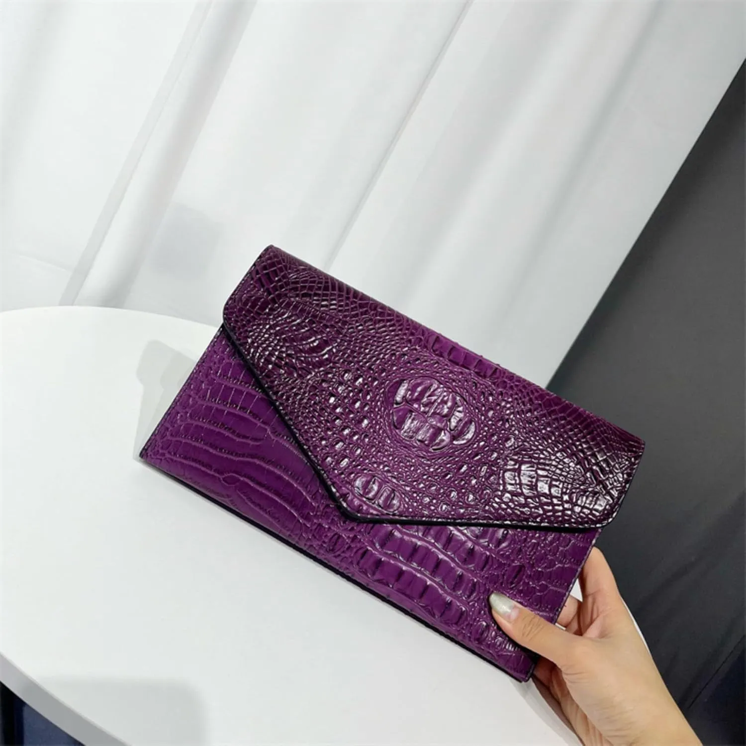 IAMUHI Women Vegan Leather Crocodile Evening Clutch Handbag Envelope Alligator Crossbody Bag Shoulder Purse Wallet