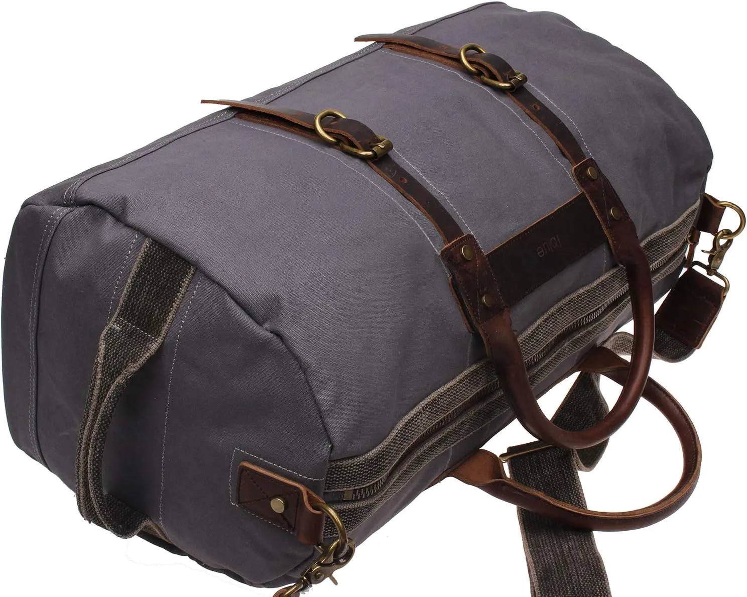 IBLUE 21in X-Large Durable Canvas Weekend Travel Tote Genuine Leather Trim Carryon Handbag Overnight Bag Sports Duffel Shoulder Bag Gym Tote With Pockets
