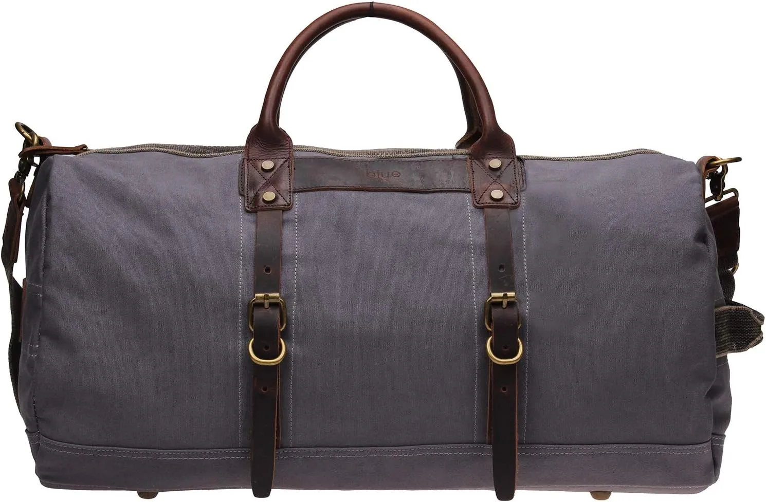 IBLUE 21in X-Large Durable Canvas Weekend Travel Tote Genuine Leather Trim Carryon Handbag Overnight Bag Sports Duffel Shoulder Bag Gym Tote With Pockets