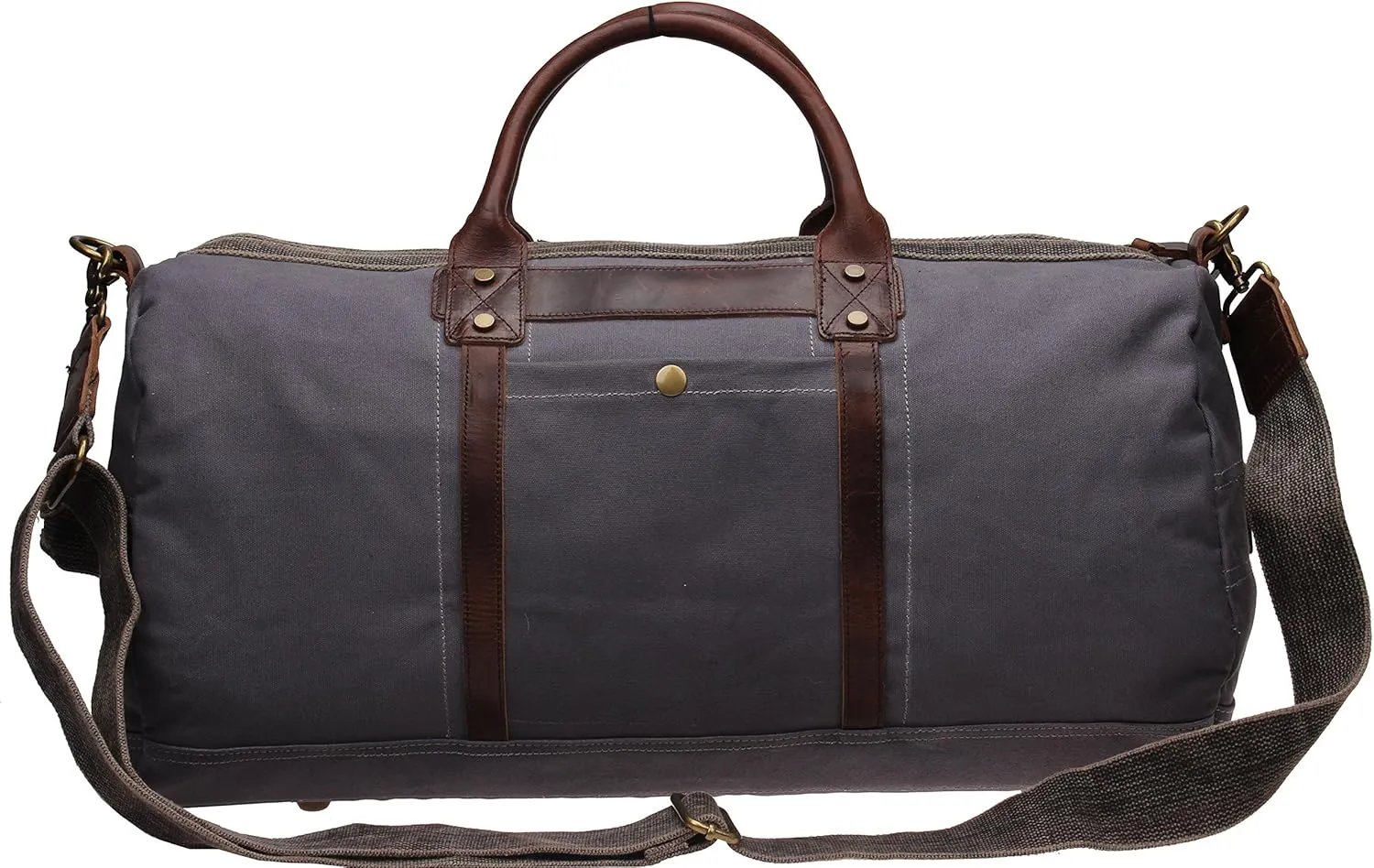 IBLUE 21in X-Large Durable Canvas Weekend Travel Tote Genuine Leather Trim Carryon Handbag Overnight Bag Sports Duffel Shoulder Bag Gym Tote With Pockets