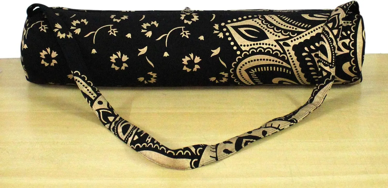 ICC Black Gold Mandala Full-Zip Exercise Yoga Mat Carry Bag Gym Beach Pilates Carrier Bags Hippie Mandala Indian Cotton Bag