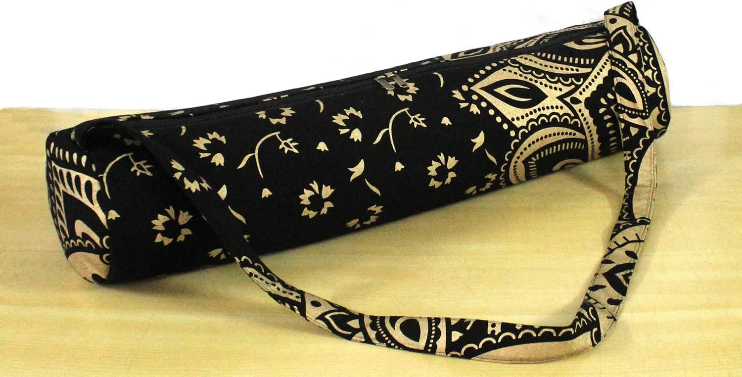 ICC Black Gold Mandala Full-Zip Exercise Yoga Mat Carry Bag Gym Beach Pilates Carrier Bags Hippie Mandala Indian Cotton Bag