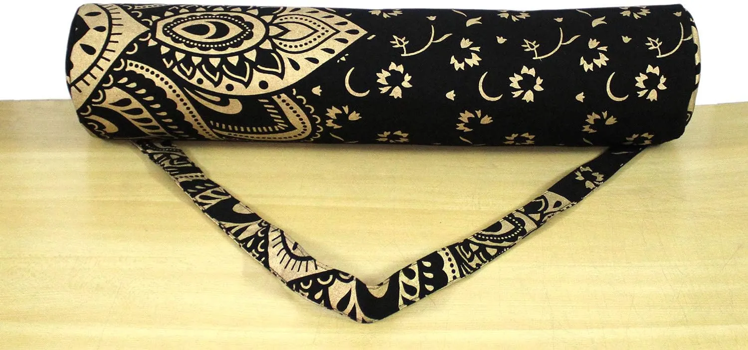 ICC Black Gold Mandala Full-Zip Exercise Yoga Mat Carry Bag Gym Beach Pilates Carrier Bags Hippie Mandala Indian Cotton Bag