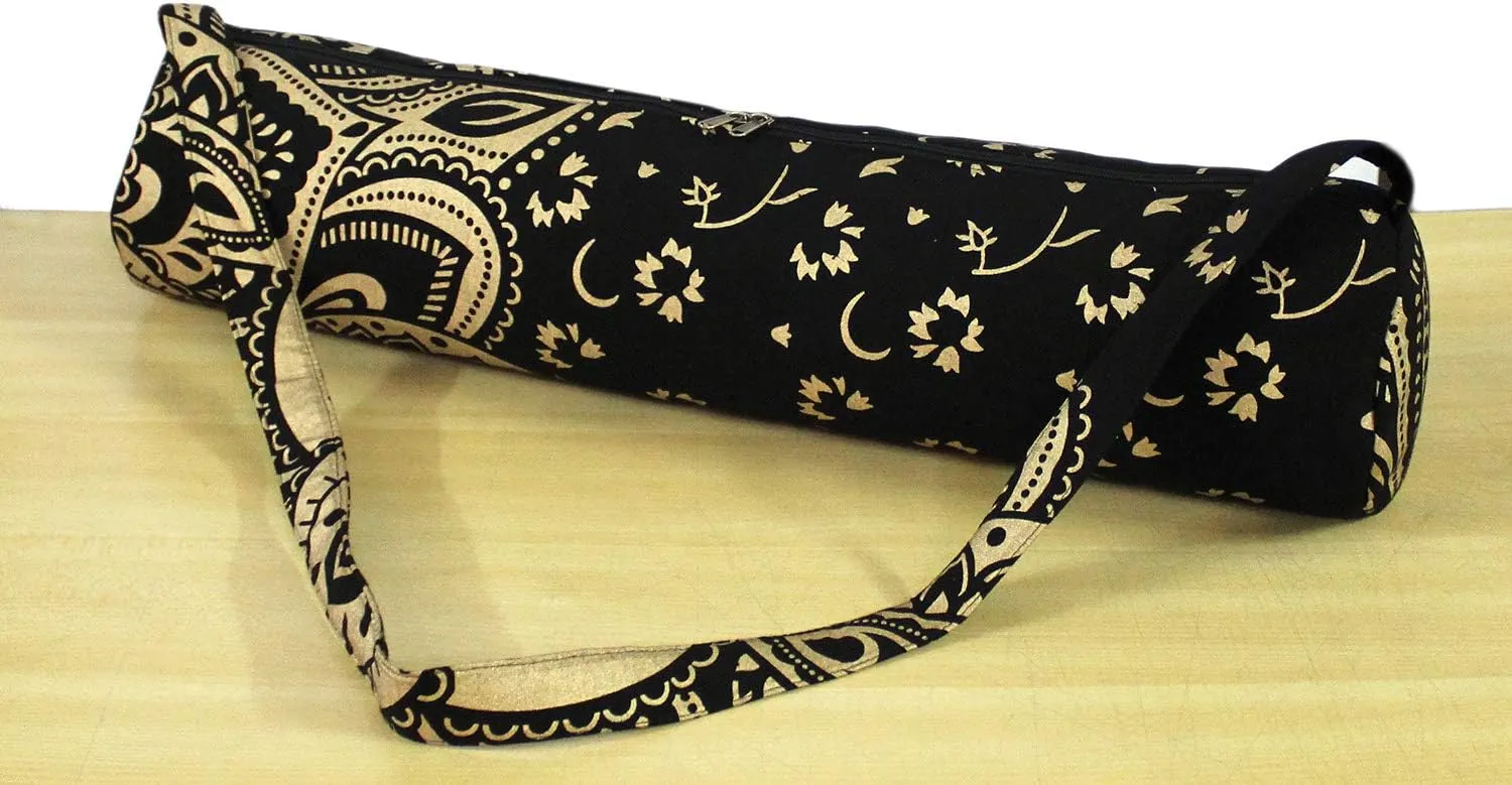 ICC Black Gold Mandala Full-Zip Exercise Yoga Mat Carry Bag Gym Beach Pilates Carrier Bags Hippie Mandala Indian Cotton Bag