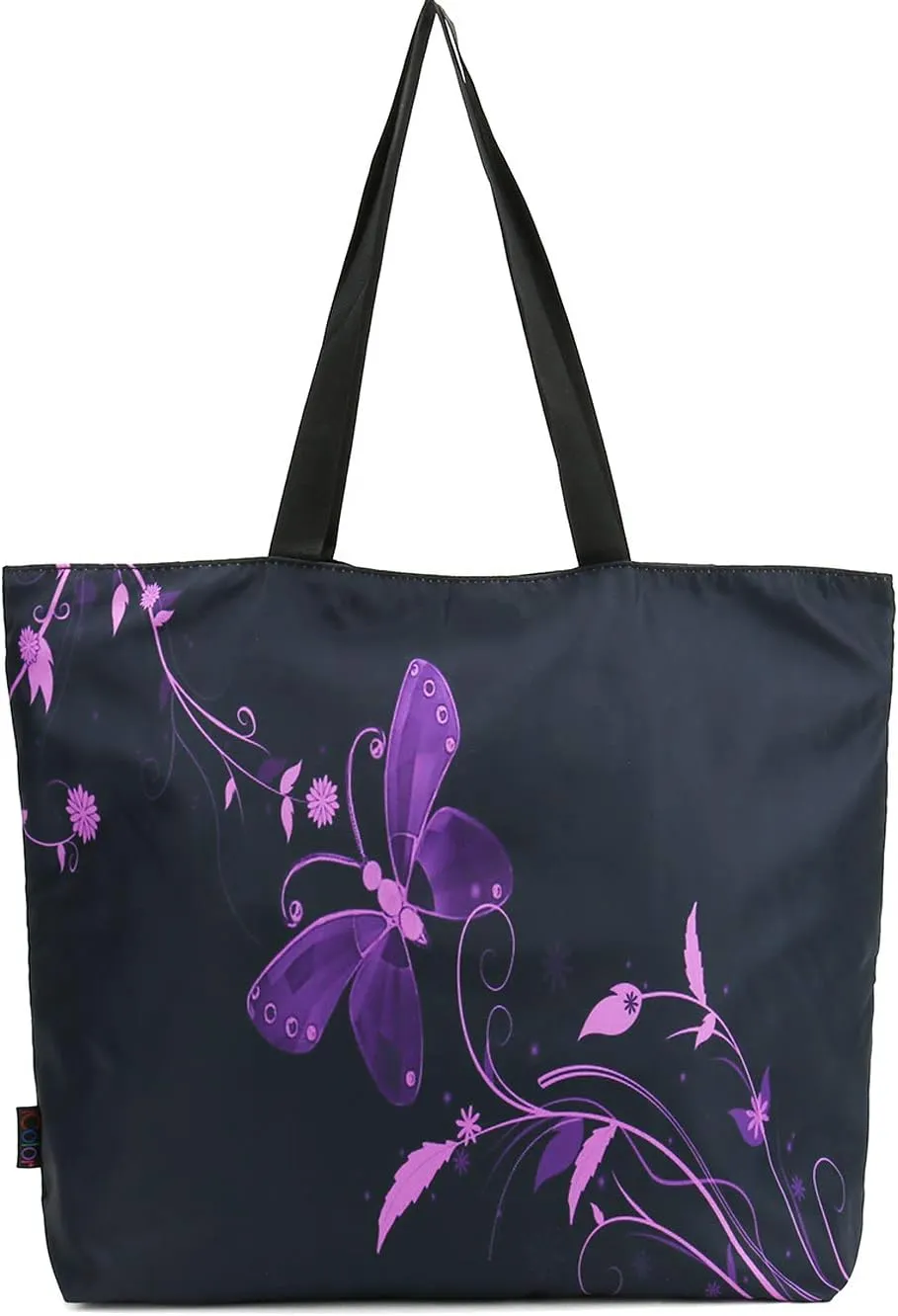 ICOLOR Gym Shopping Bag Tote Handle, Reusable Travel Shoulder Case Bag with Zipper, Picnic Beach Work Daily Use Shopper Tote
