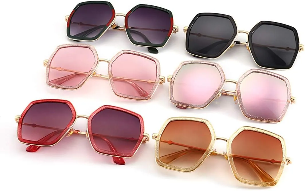 iKANOO Oversized Sunglasses for Women Men Fashion 70s Disco Glasses Hexagon Inspired Designer Red Green Shades