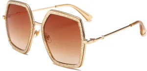 iKANOO Oversized Sunglasses for Women Men Fashion 70s Disco Glasses Hexagon Inspired Designer Red Green Shades