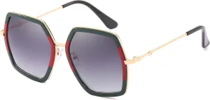 iKANOO Oversized Sunglasses for Women Men Fashion 70s Disco Glasses Hexagon Inspired Designer Red Green Shades