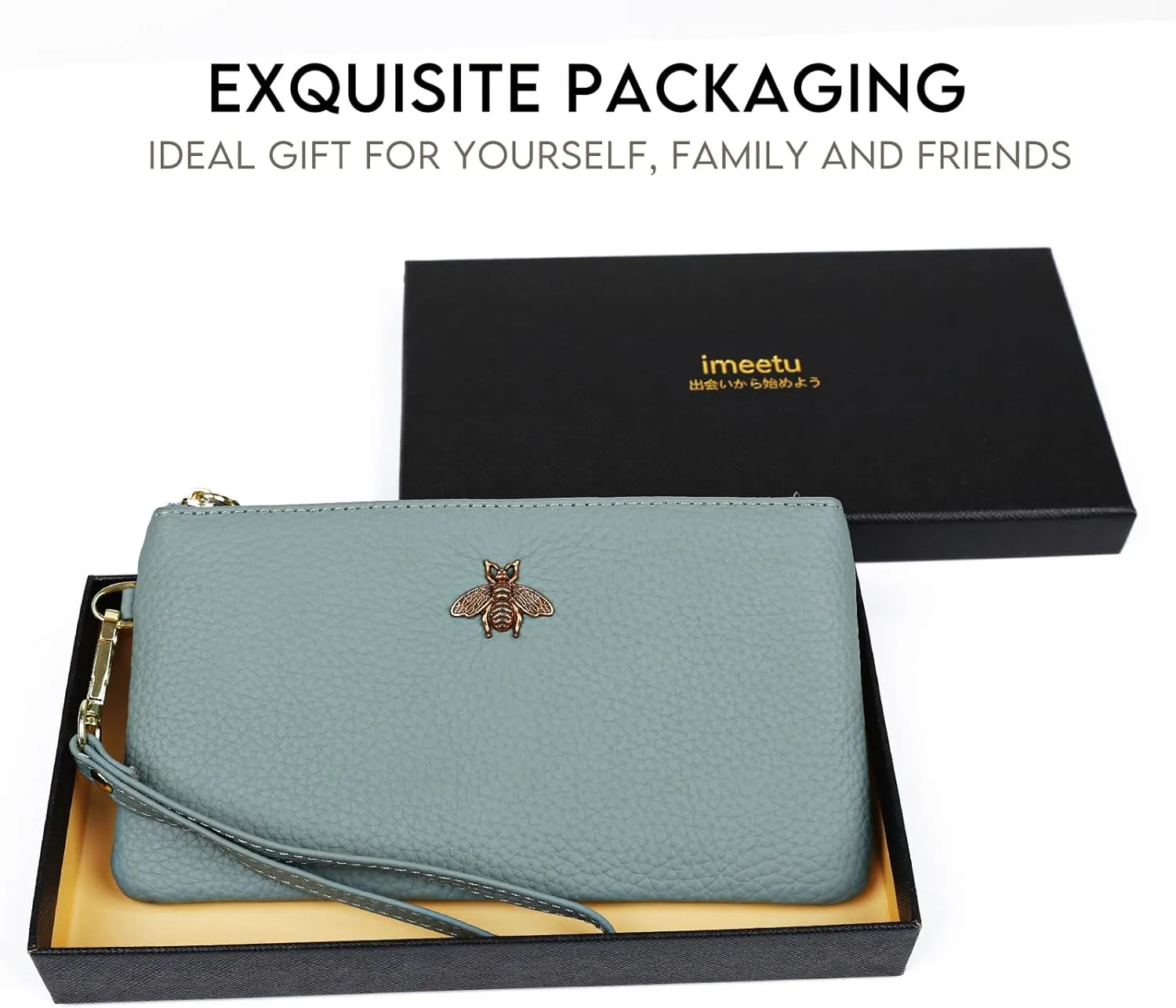imeetu Women's Wristlet Clutch Purse Leather Cell Phone Wallet Handbag with Wrist Strap
