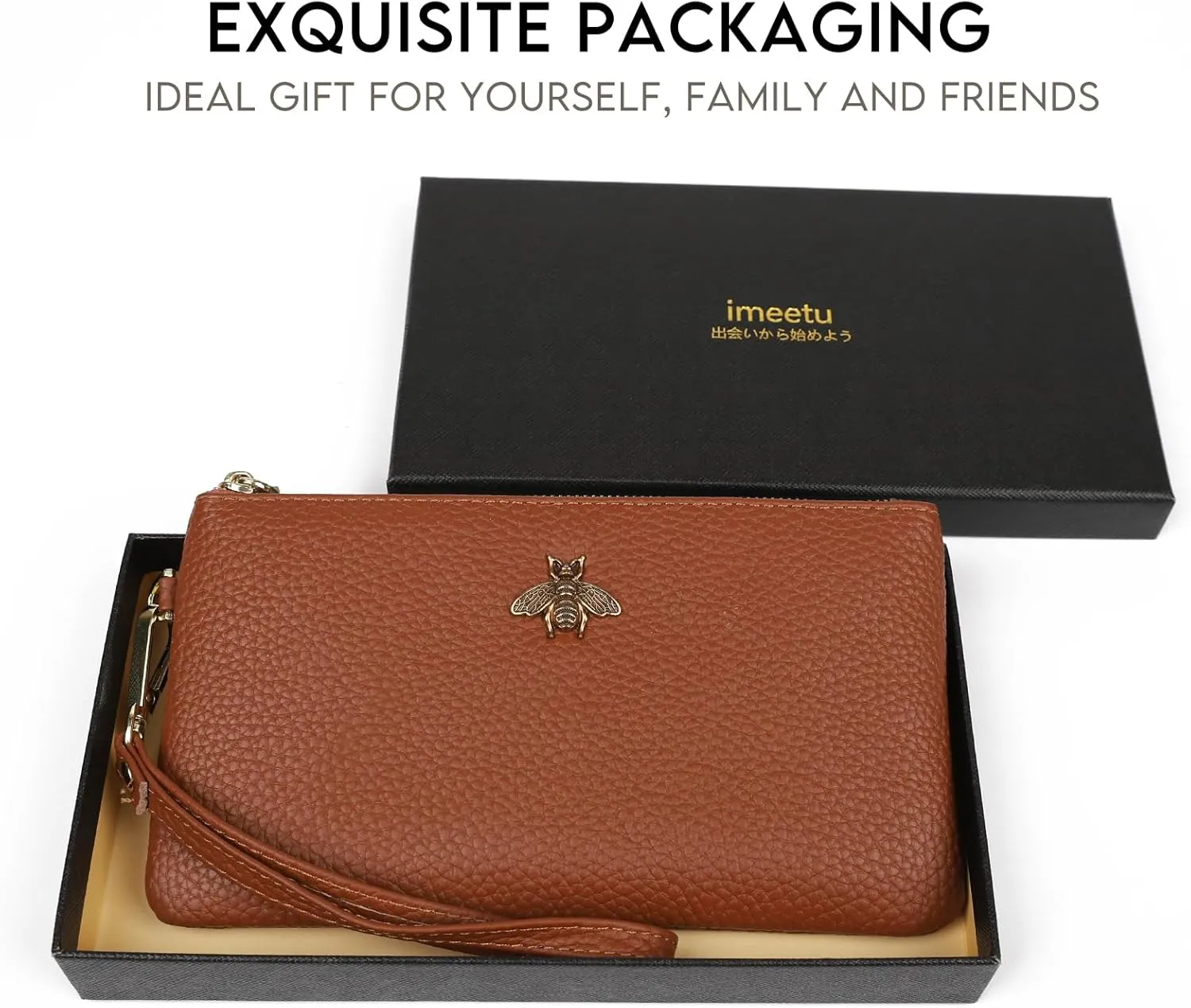 imeetu Women's Wristlet Clutch Purse Leather Cell Phone Wallet Handbag with Wrist Strap