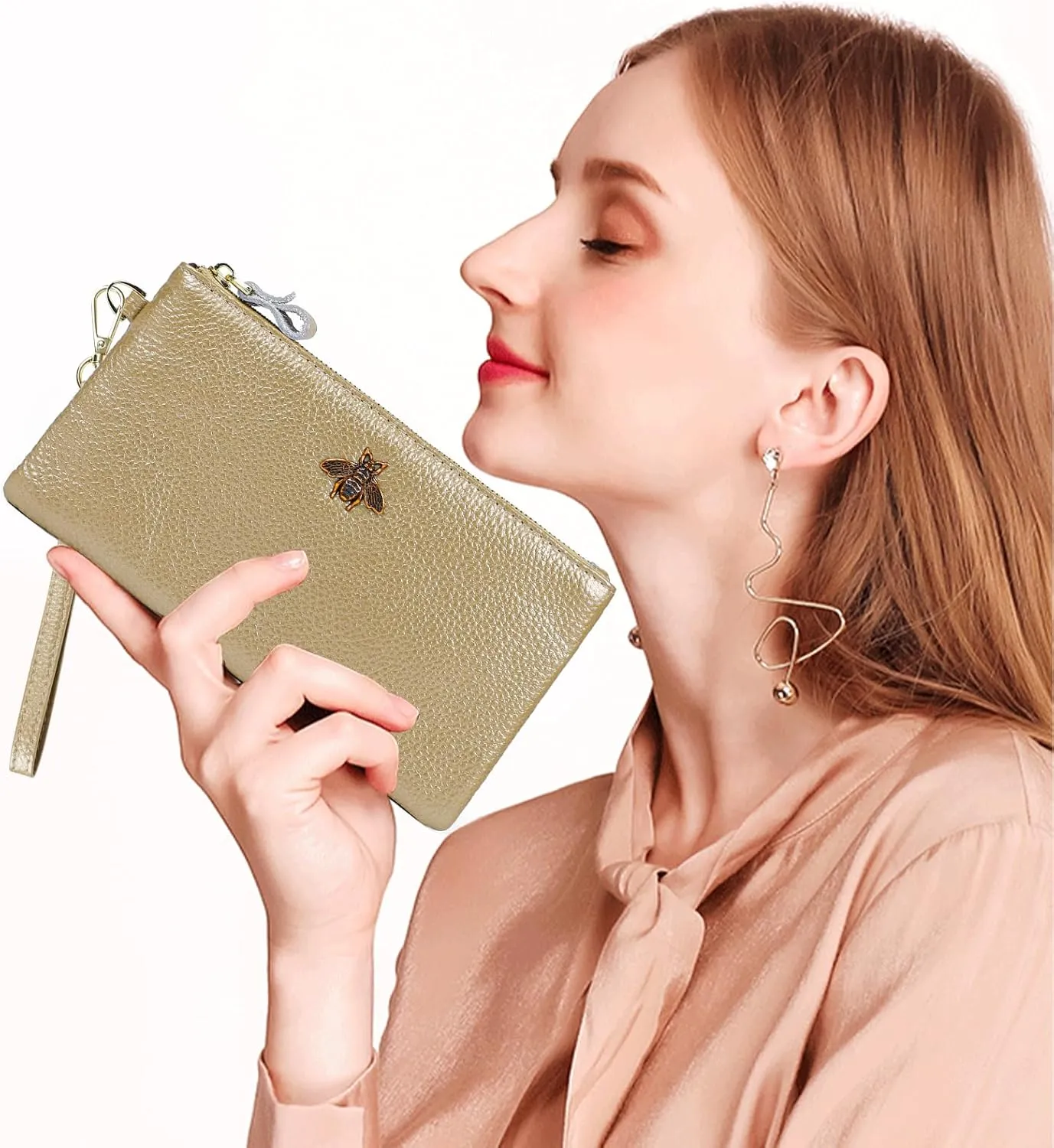 imeetu Women's Wristlet Clutch Purse Leather Cell Phone Wallet Handbag with Wrist Strap