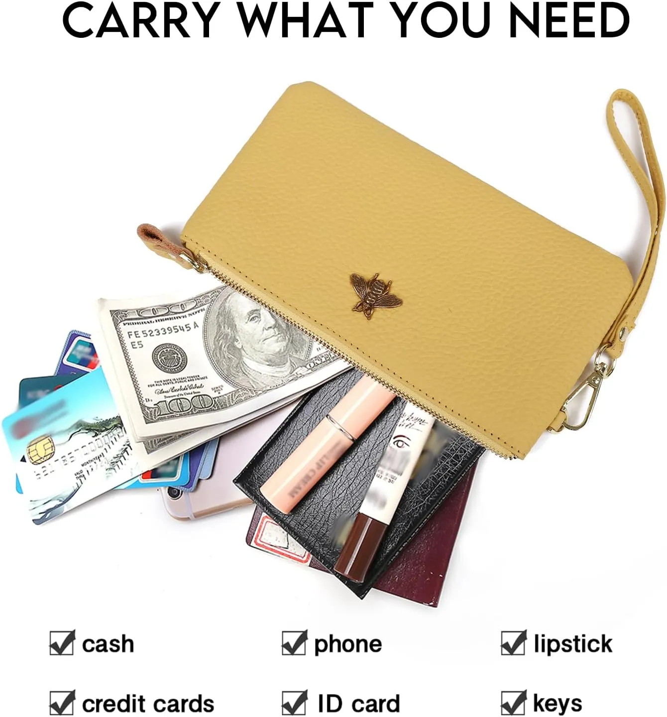 imeetu Women's Wristlet Clutch Purse Leather Cell Phone Wallet Handbag with Wrist Strap