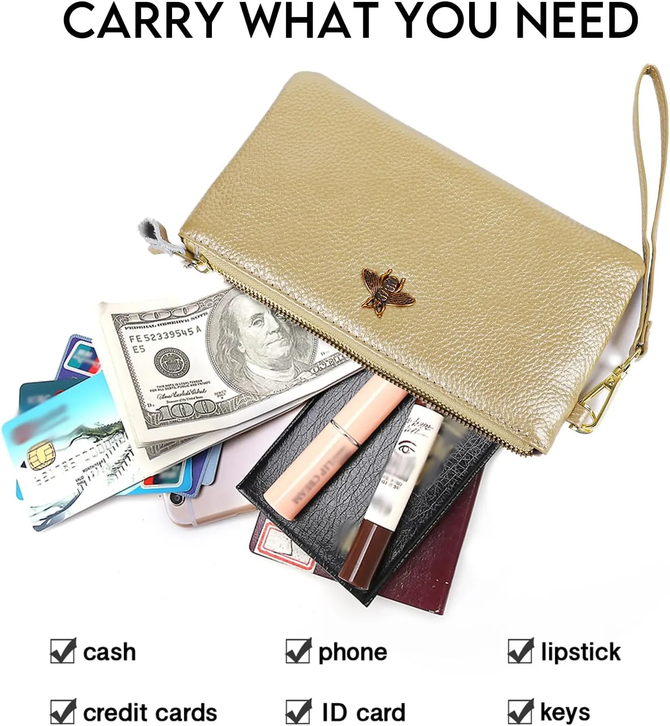 imeetu Women's Wristlet Clutch Purse Leather Cell Phone Wallet Handbag with Wrist Strap