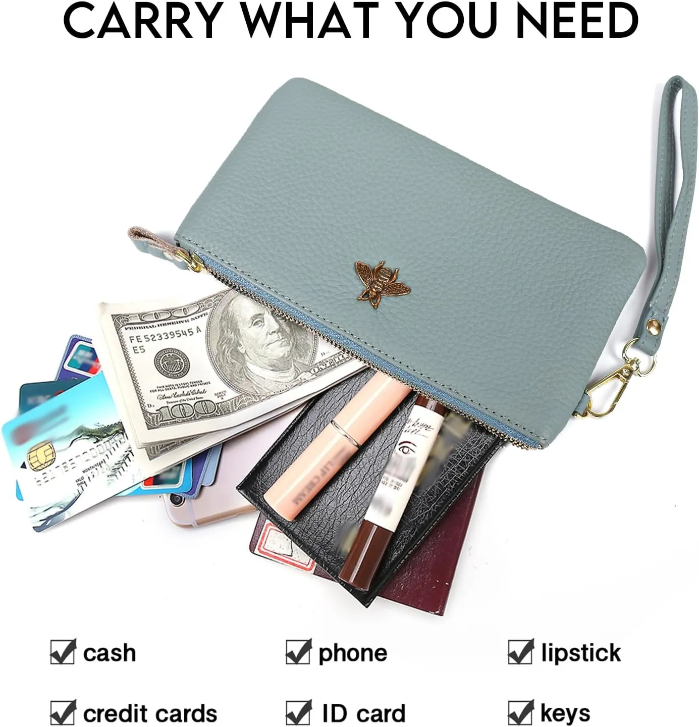 imeetu Women's Wristlet Clutch Purse Leather Cell Phone Wallet Handbag with Wrist Strap