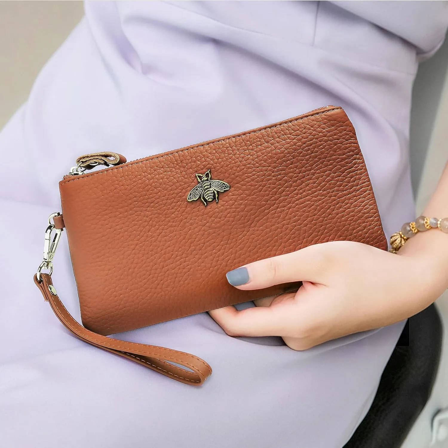 imeetu Women's Wristlet Clutch Purse Leather Cell Phone Wallet Handbag with Wrist Strap