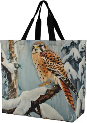 In Snowscape Kestrel Reusable Shopping Bag with Shoulder Straps Portable Collapsible Grocery Tote Bags