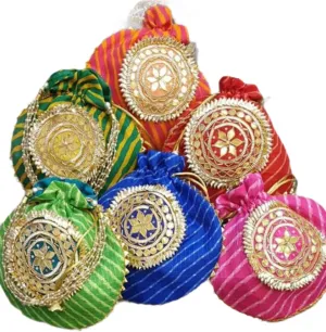 India Gift Hub Indian Handmade Women's Embroidered Potli Purse Bag Pouch Drawstring Bag | Pack of 5