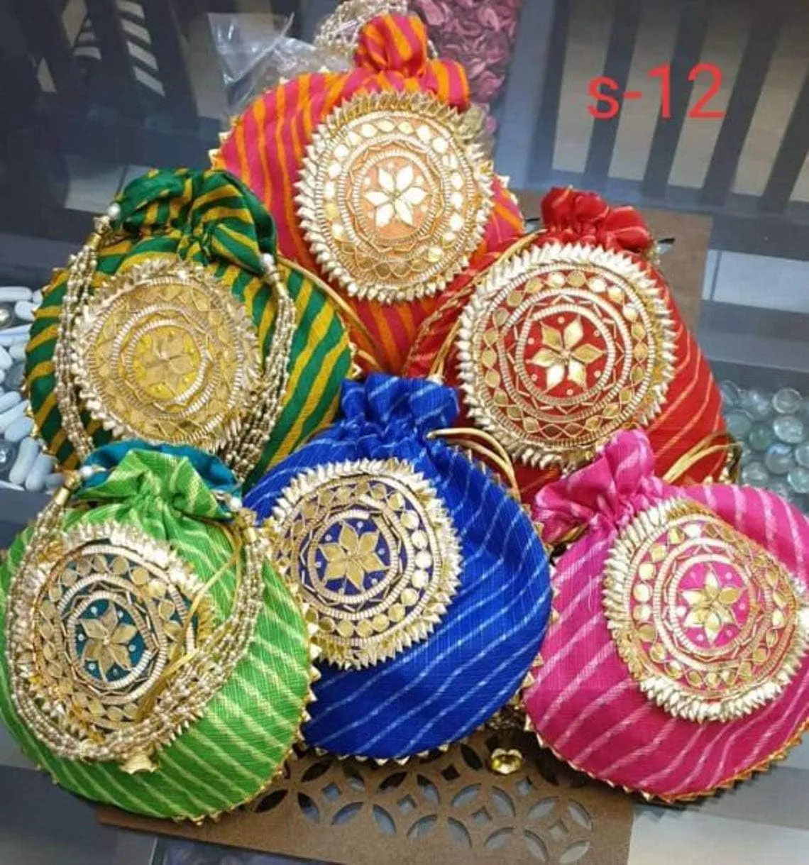 India Gift Hub Indian Handmade Women's Embroidered Potli Purse Bag Pouch Drawstring Bag | Pack of 5