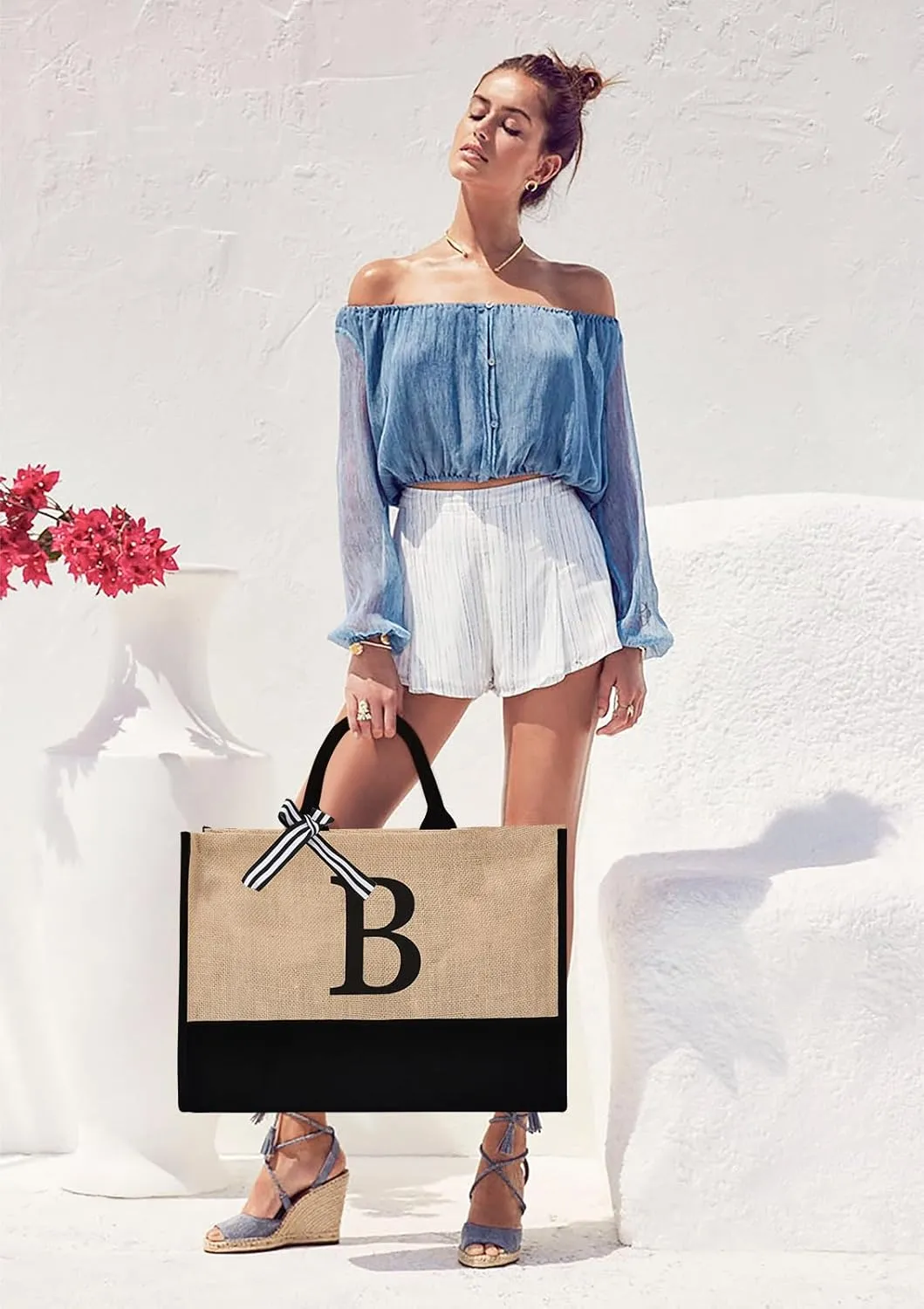 Initial Canvas Tote Bag Birthdays Gift for Women Mom Teacher Friend Bridesmaid,Custom for Wedding Beach Holidays