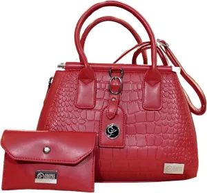 Italian crocodile leather handbag set with wallet and card holder, red