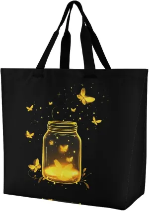Jar Fireflies Reusable Shopping Bag with Shoulder Straps Portable Collapsible Grocery Tote Bags