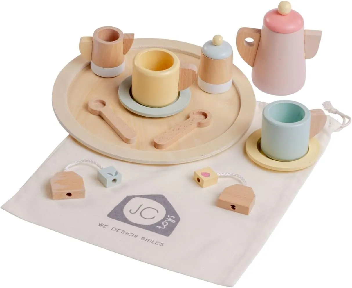JC Toys Parfait Collection | Real Wood 12 Piece Tea Party Set | for Dolls and Stuffed Animals Ages 3  | Twiggly Toys