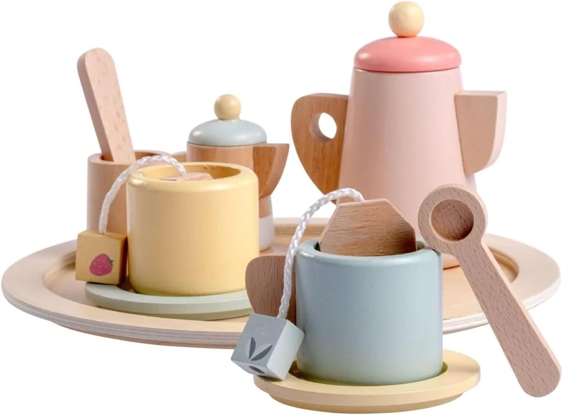 JC Toys Parfait Collection | Real Wood 12 Piece Tea Party Set | for Dolls and Stuffed Animals Ages 3  | Twiggly Toys