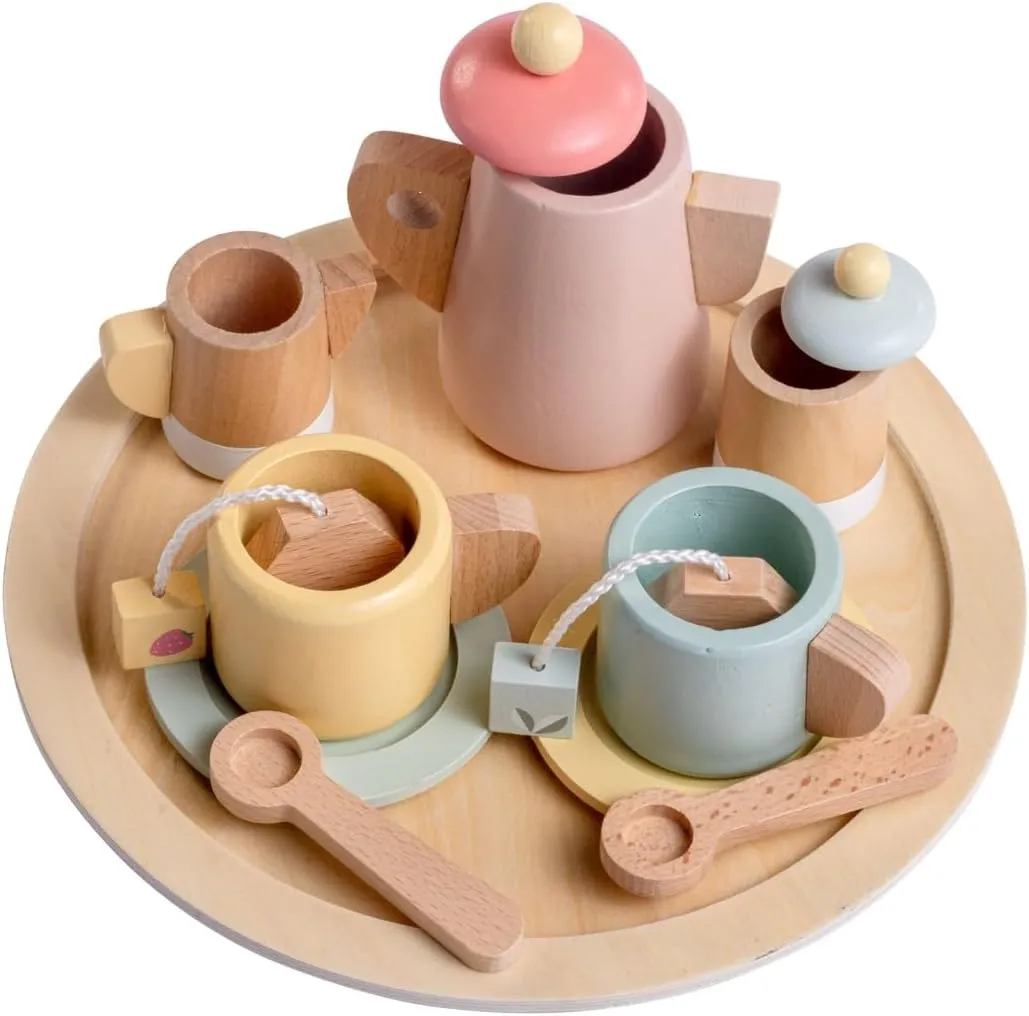 JC Toys Parfait Collection | Real Wood 12 Piece Tea Party Set | for Dolls and Stuffed Animals Ages 3  | Twiggly Toys