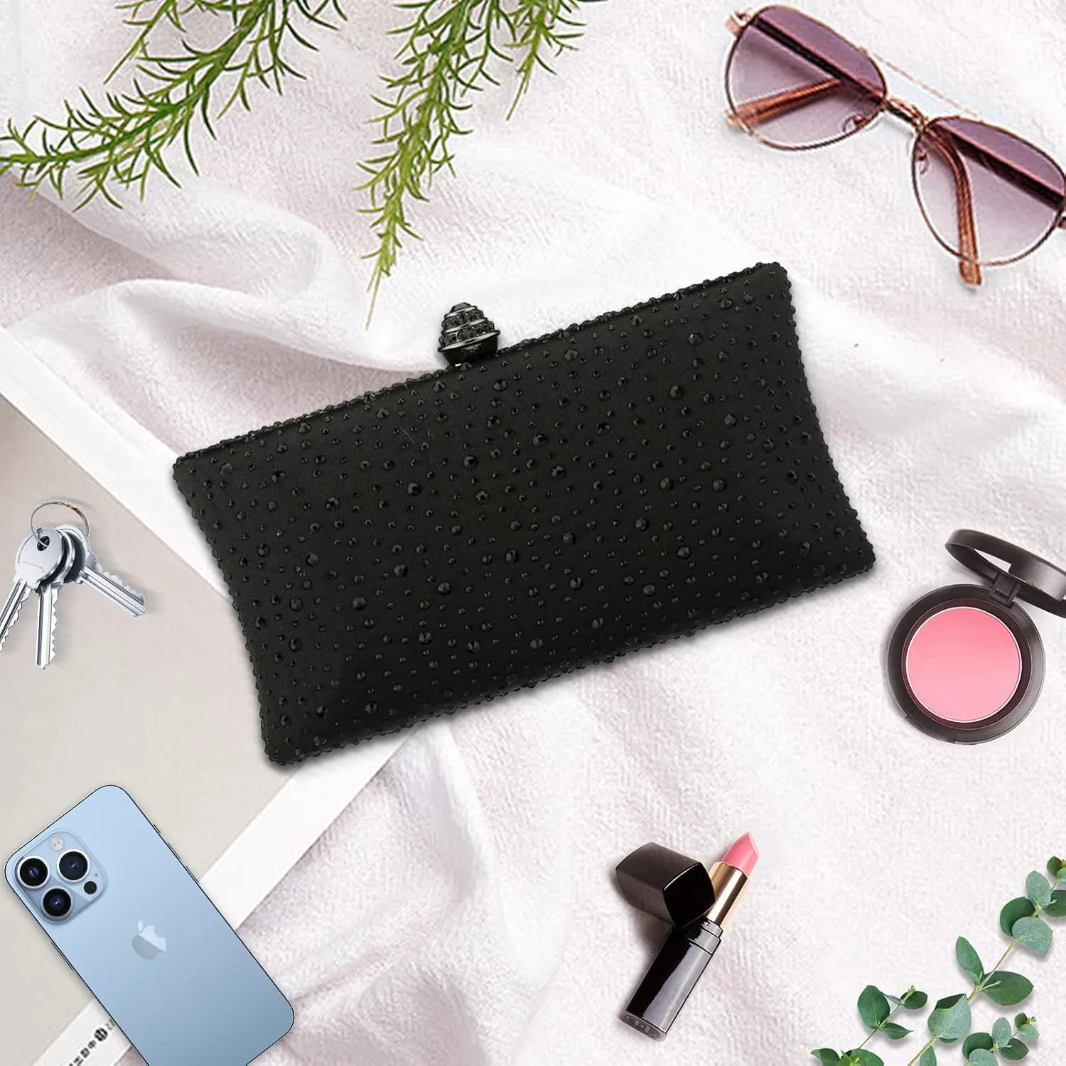 jessie Women Beaded Clutch Bag Rhinestone Crystal Purse Glitter Evening Handbag for Wedding Cocktail Prom Party