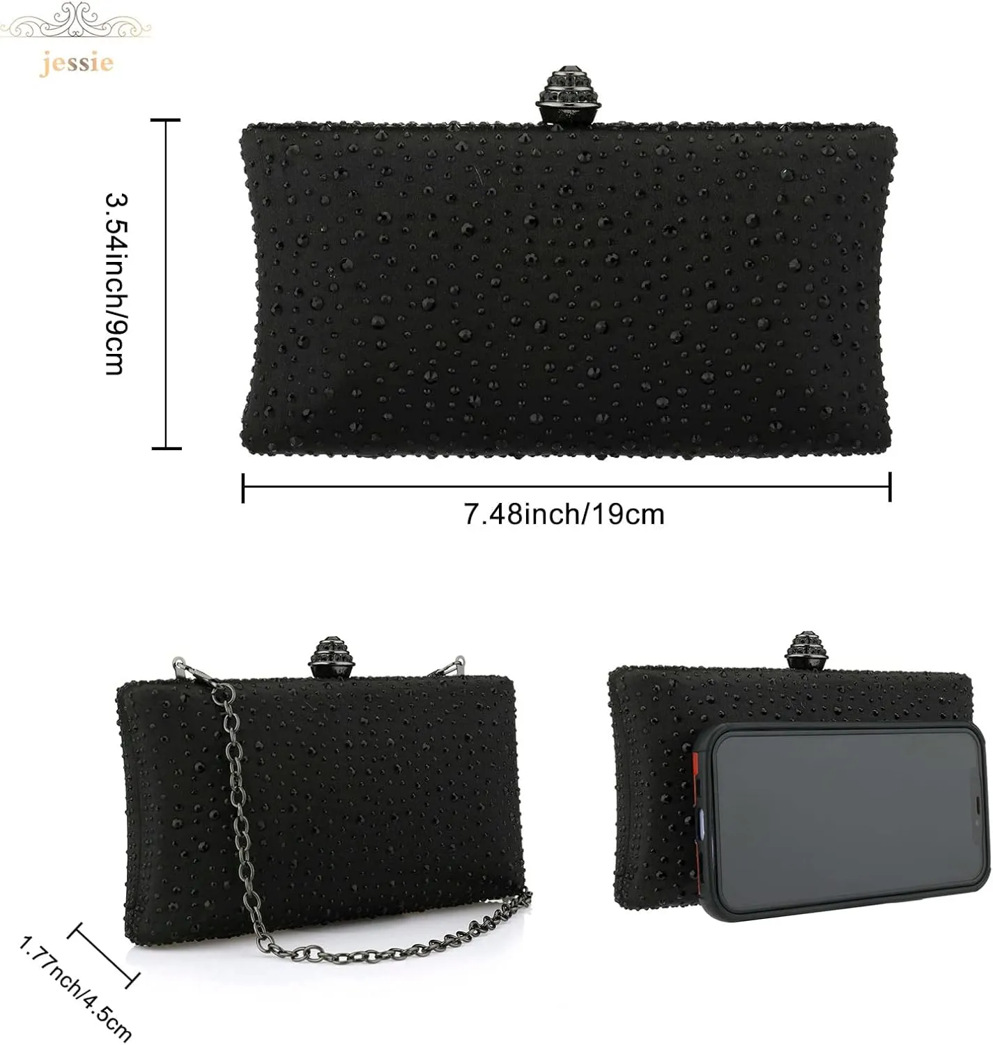 jessie Women Beaded Clutch Bag Rhinestone Crystal Purse Glitter Evening Handbag for Wedding Cocktail Prom Party