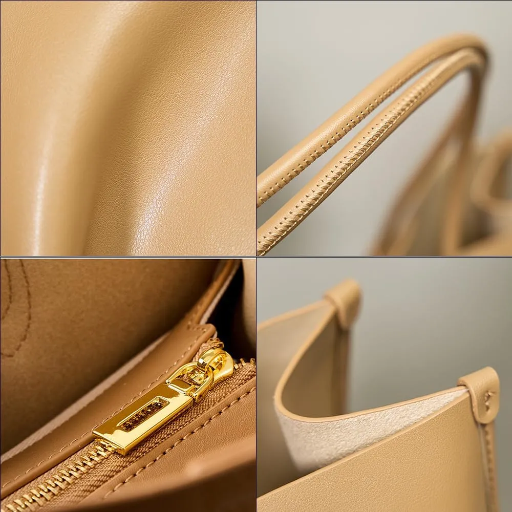 JIUFENG Genuine Leather Tote Bag for Women, Womens Casual Shoulder Bag Clutch Handbag for Shopping Work Travel