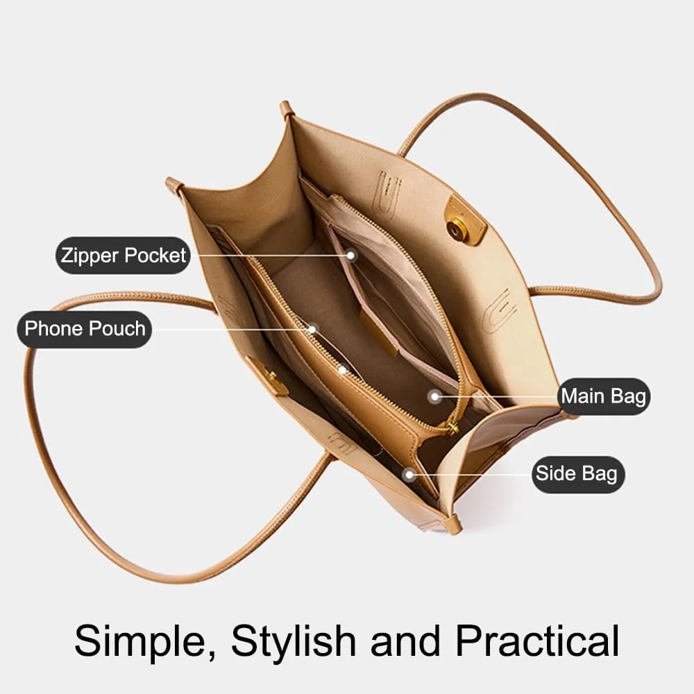 JIUFENG Genuine Leather Tote Bag for Women, Womens Casual Shoulder Bag Clutch Handbag for Shopping Work Travel