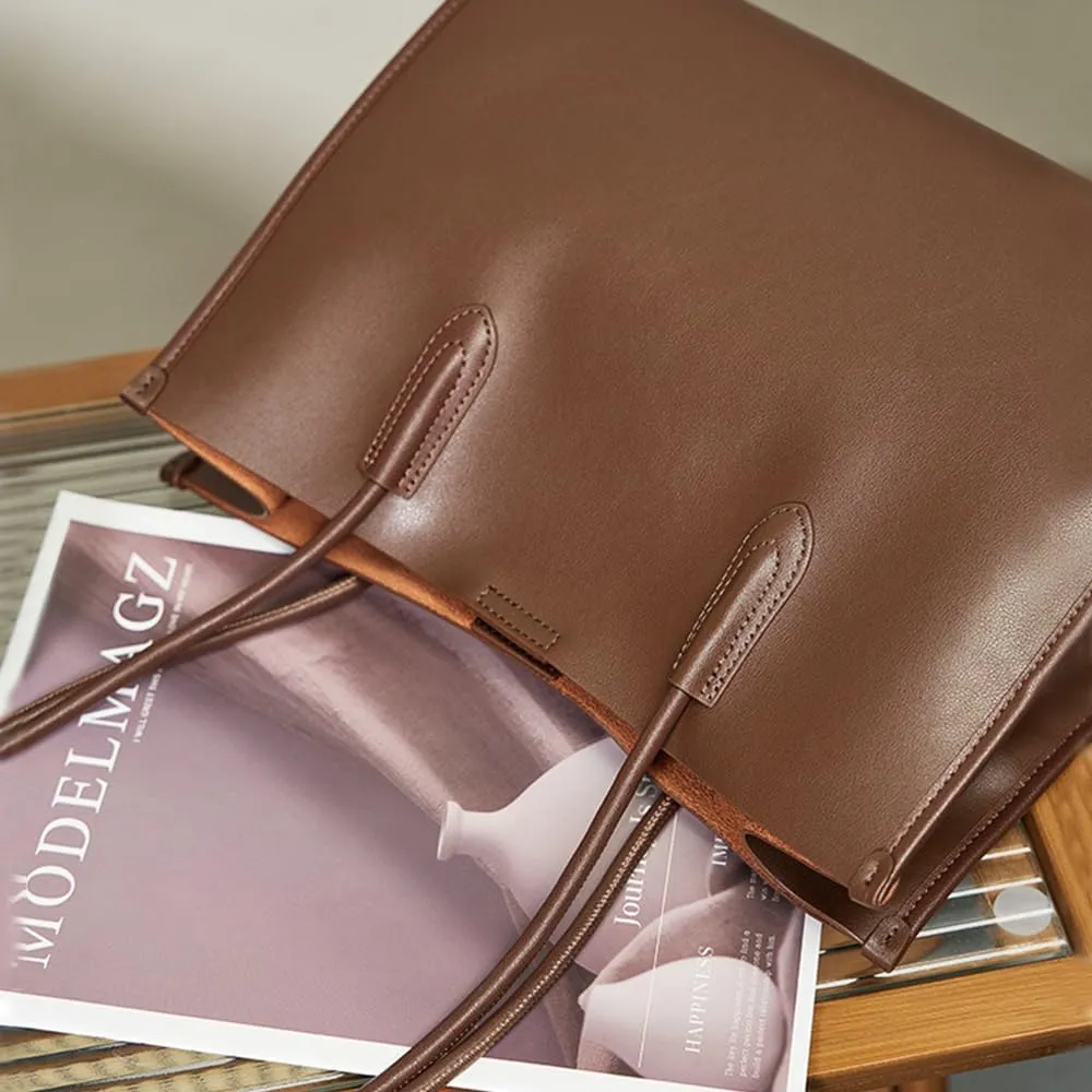 JIUFENG Genuine Leather Tote Bag for Women, Womens Casual Shoulder Bag Clutch Handbag for Shopping Work Travel