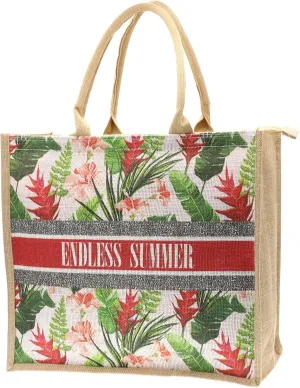 JNF Straw Beach Bag Jute Beach Tote Bags for Women Burlap Tote Bag with Zipper Reusable Grocery Shopping Bag with Handle