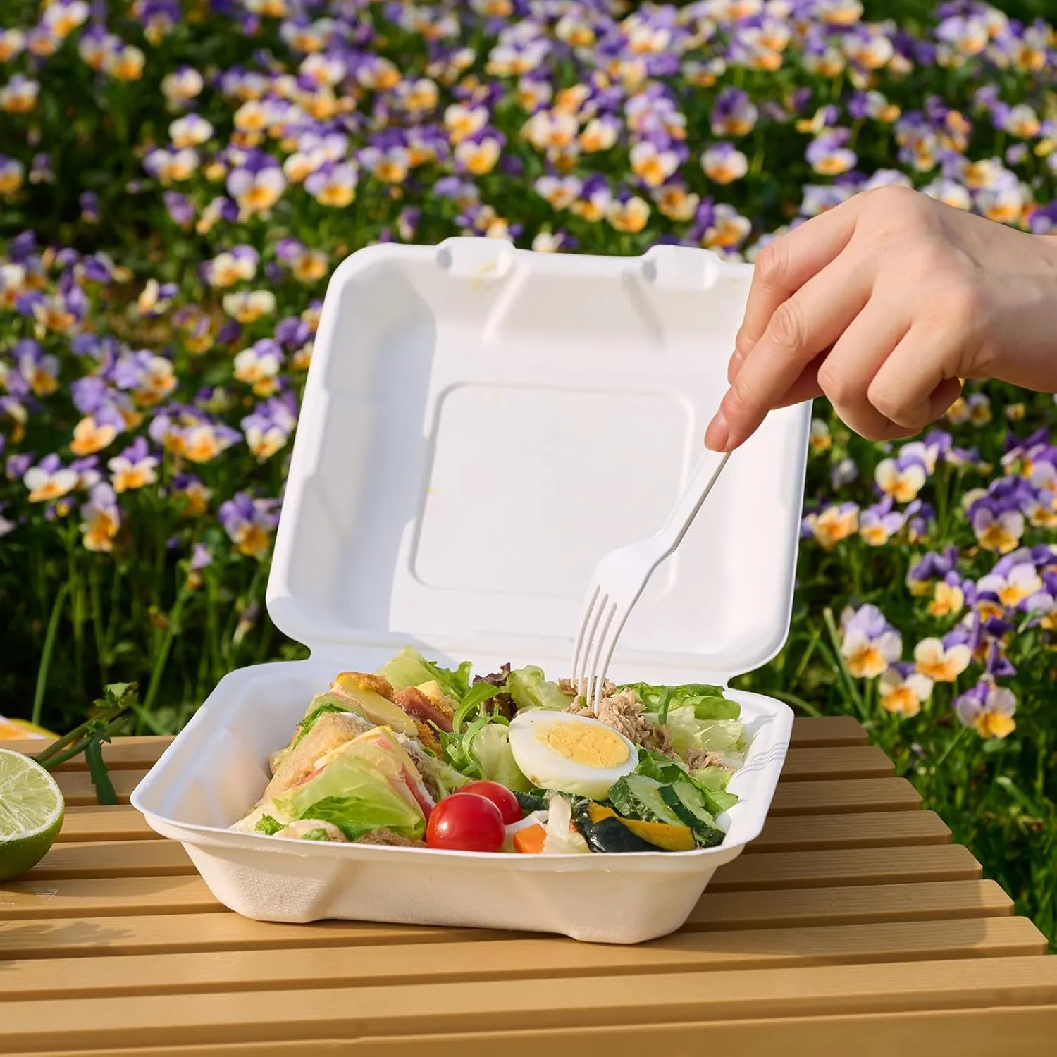 JOLLY CHEF Clamshell To Go Containers, 8 * 8" 50-Pack, Sugarcane To Go Boxes for Salad, Lunch