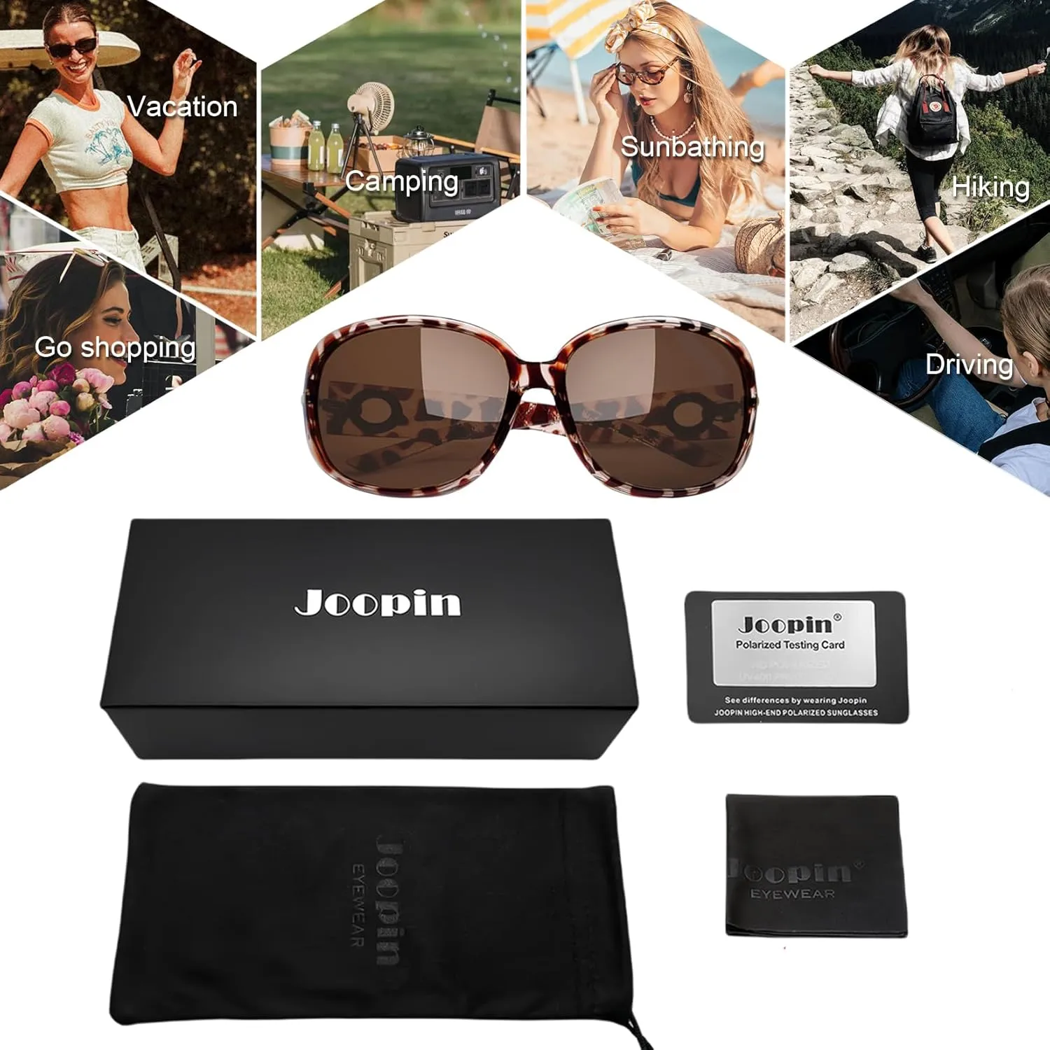 Joopin Big Womens Sunglasses Polarized Trendy Sun Glasses Large Rectangle UV Protection Rhinestone Sunnies