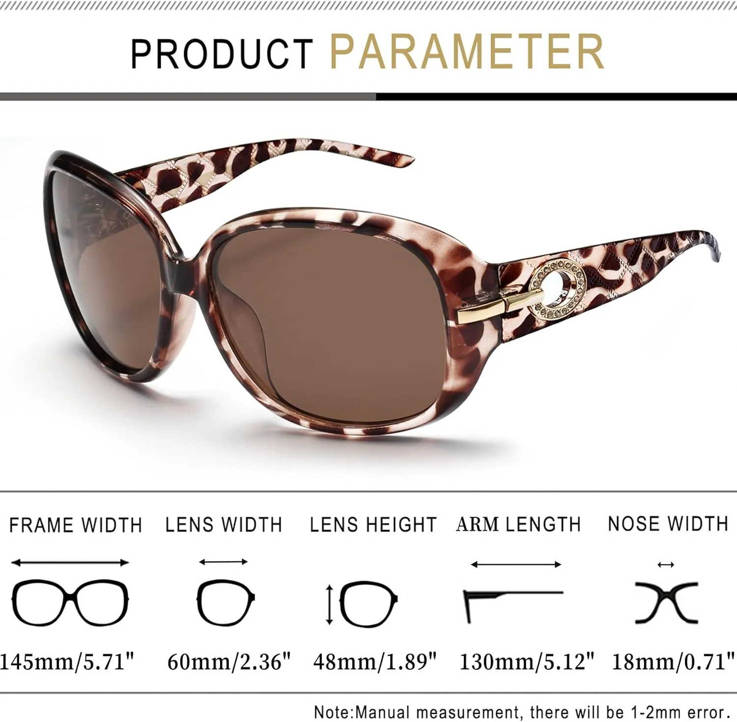 Joopin Big Womens Sunglasses Polarized Trendy Sun Glasses Large Rectangle UV Protection Rhinestone Sunnies